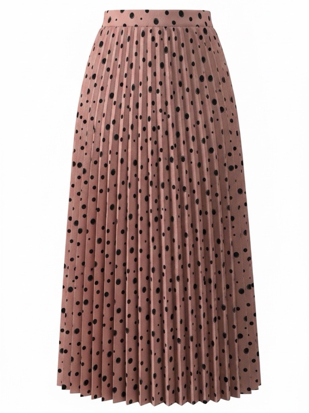 Pleated Polka Dot Midi Skirt in Dusty Rose and Black